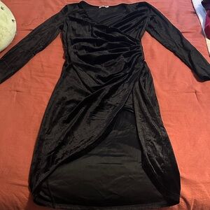 Black Velvet Wrap Dress w/ Slit